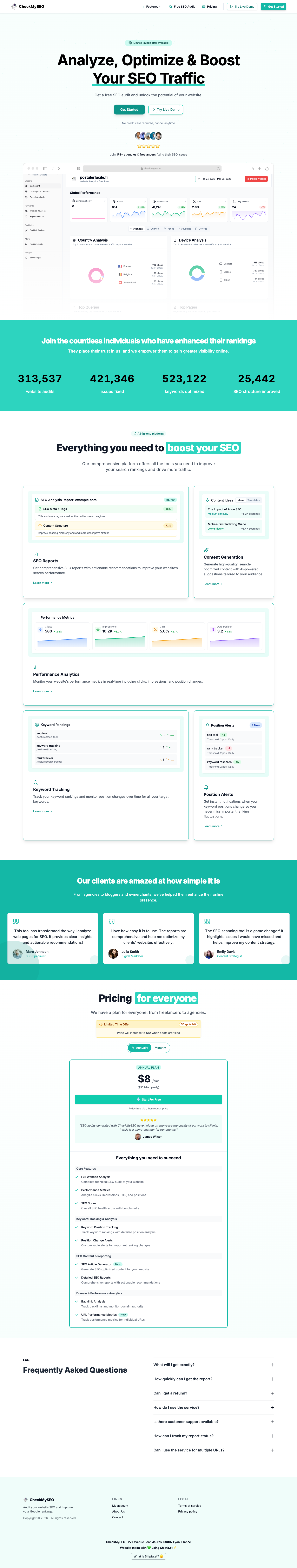 CheckMySEO - SEO Audit full landing page screenshot