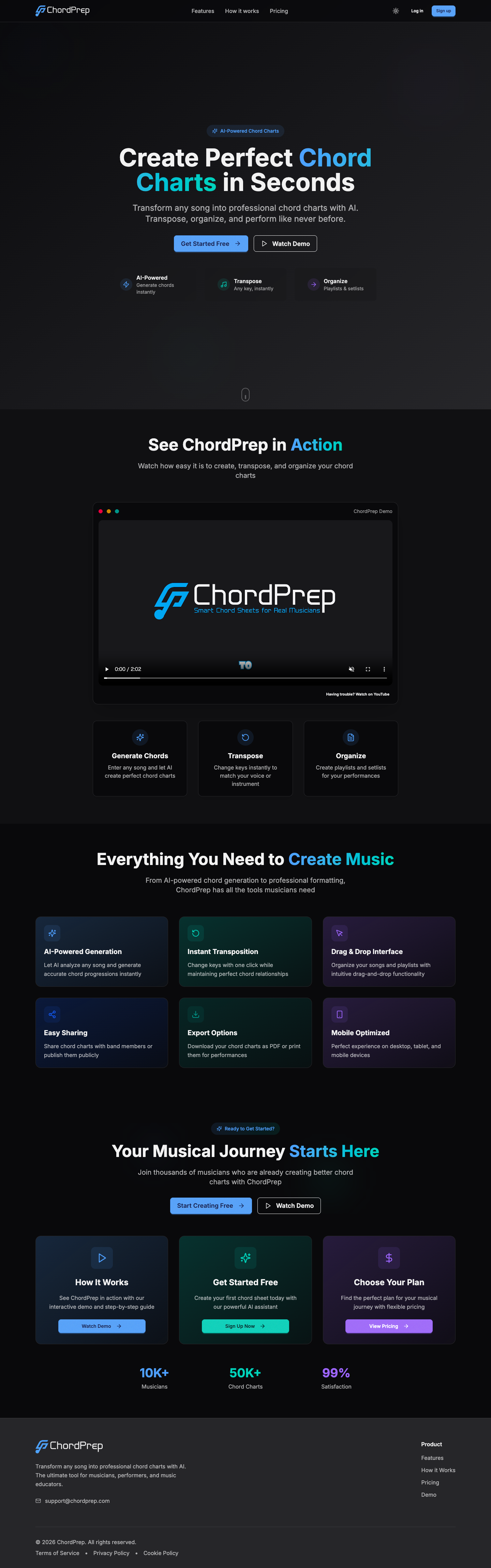 Chordprep full landing page screenshot