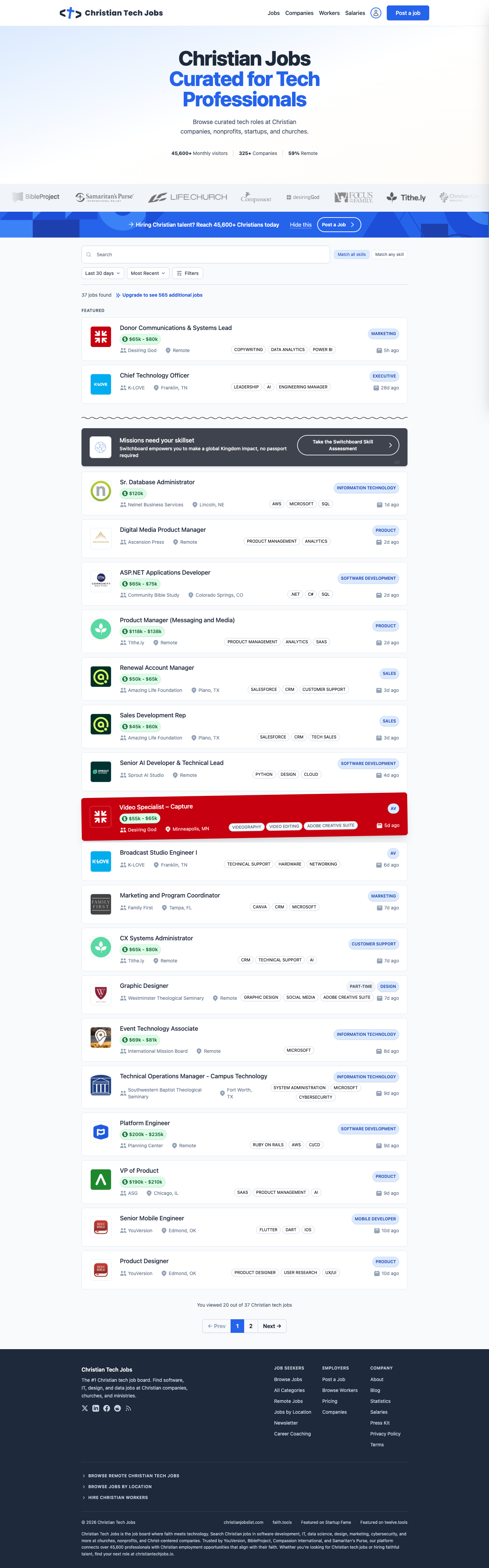 Christian Tech Jobs full landing page screenshot