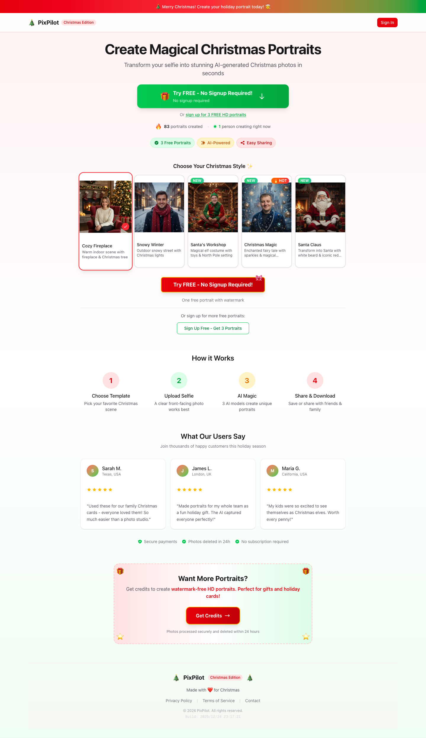 Christmas AI Photo Booth full landing page screenshot
