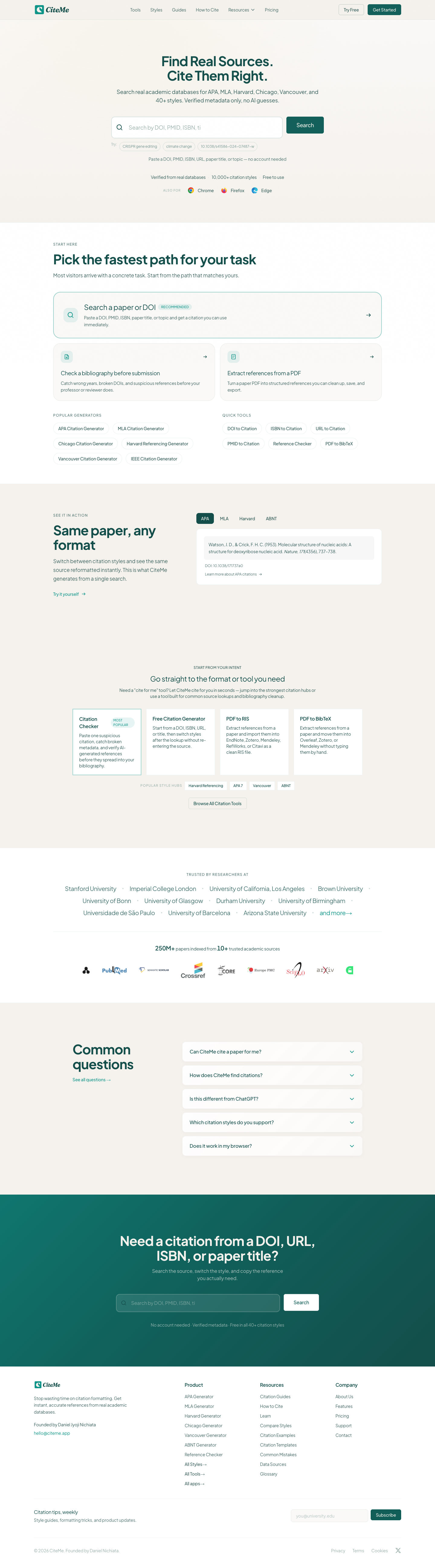 Cite Me full landing page screenshot