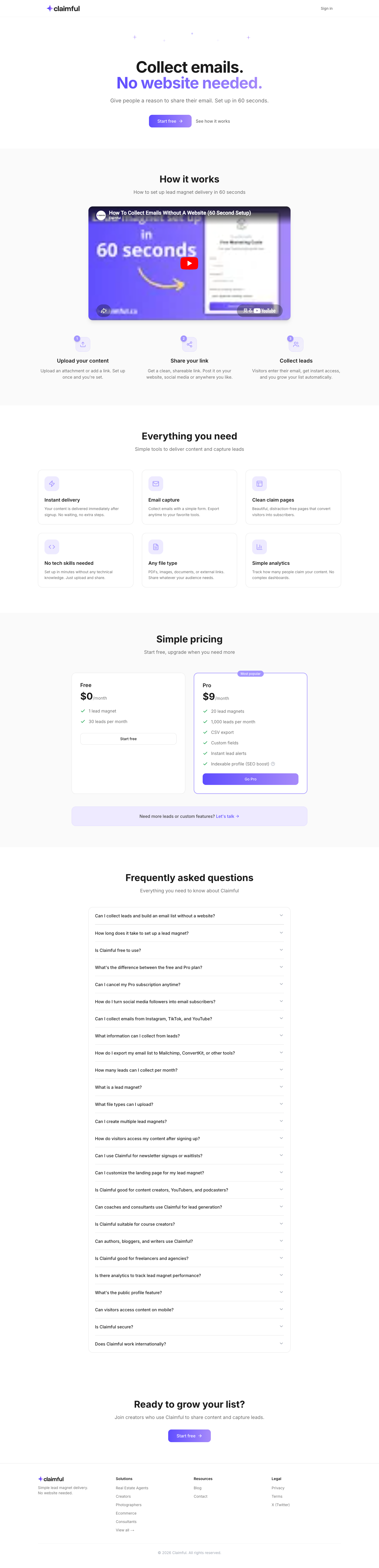 claimful full landing page screenshot