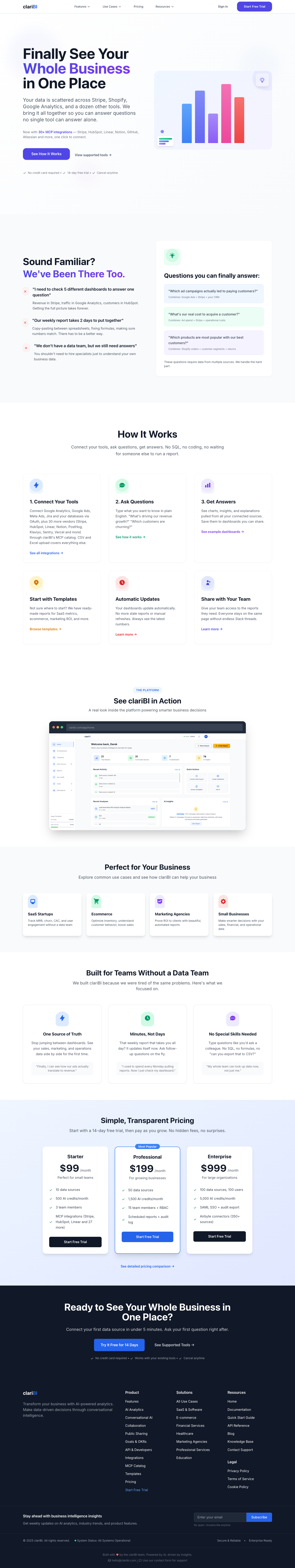 Claribi full landing page screenshot