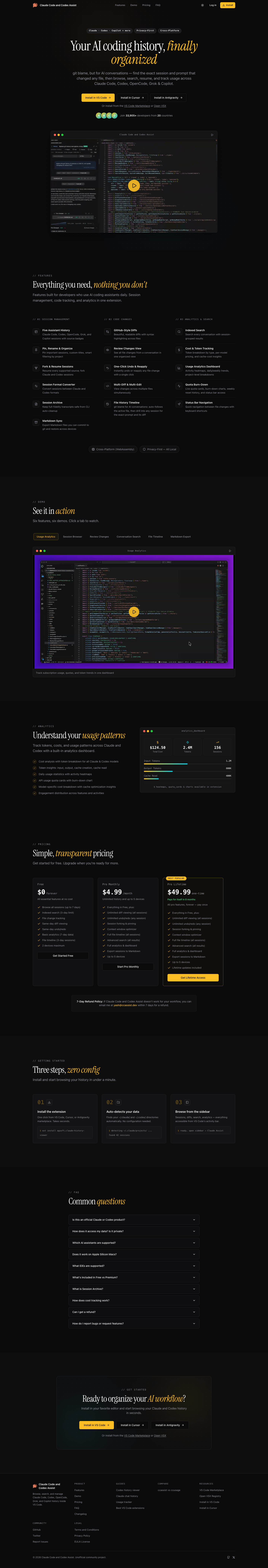 Claude Code and Codex Assist - History, Diff Viewer, Chat Manager full landing page screenshot