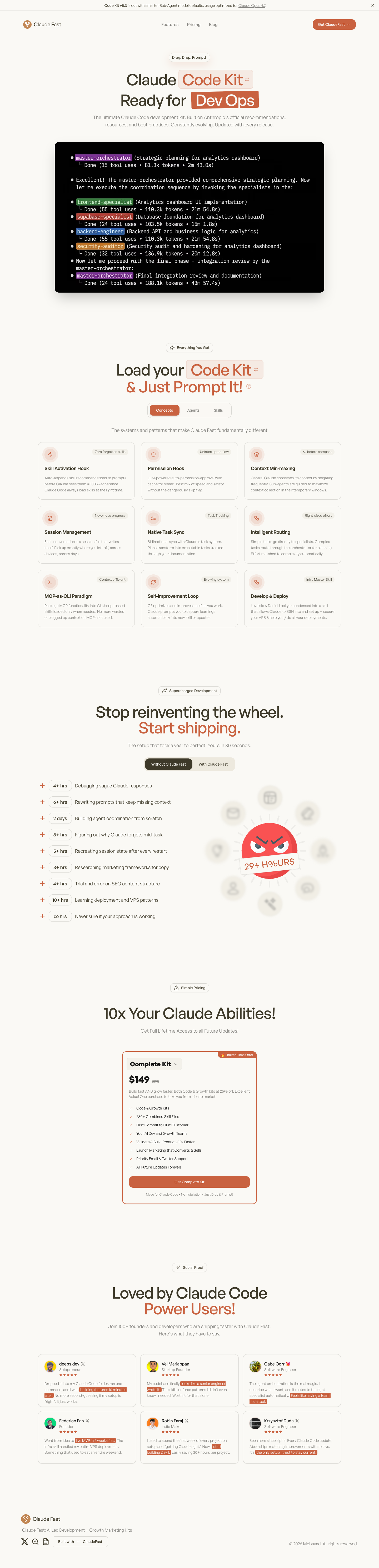 Claude Fast! full landing page screenshot