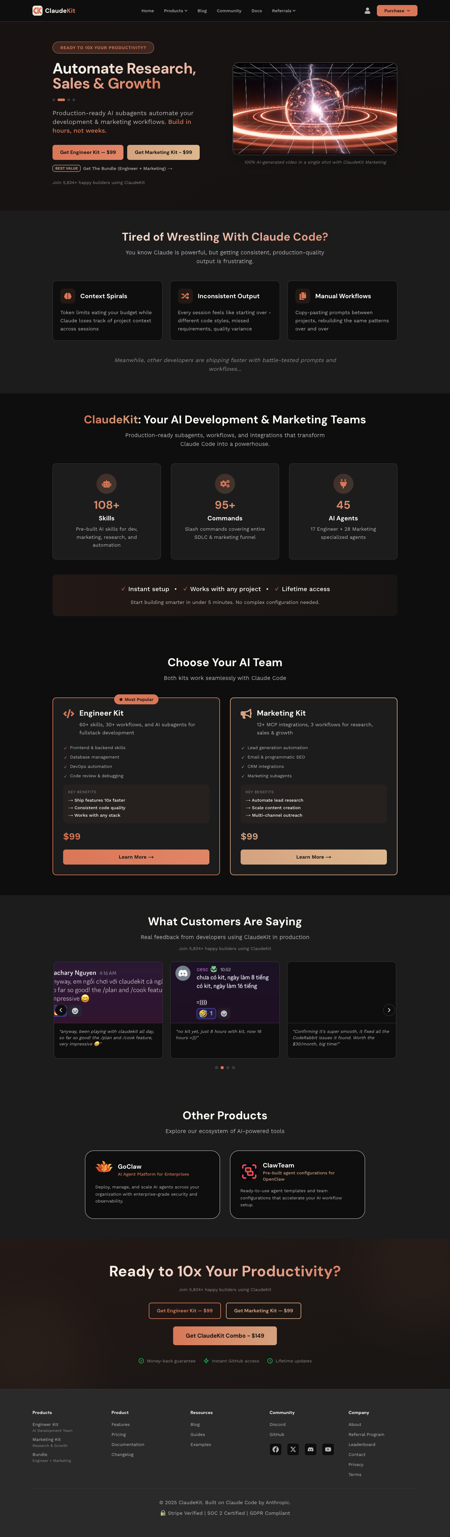 ClaudeKit full landing page screenshot