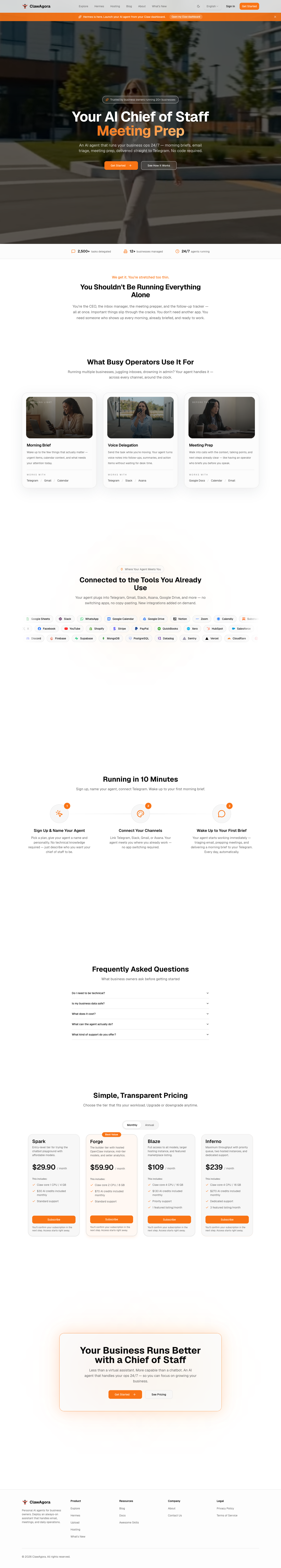 ClawAgora full landing page screenshot