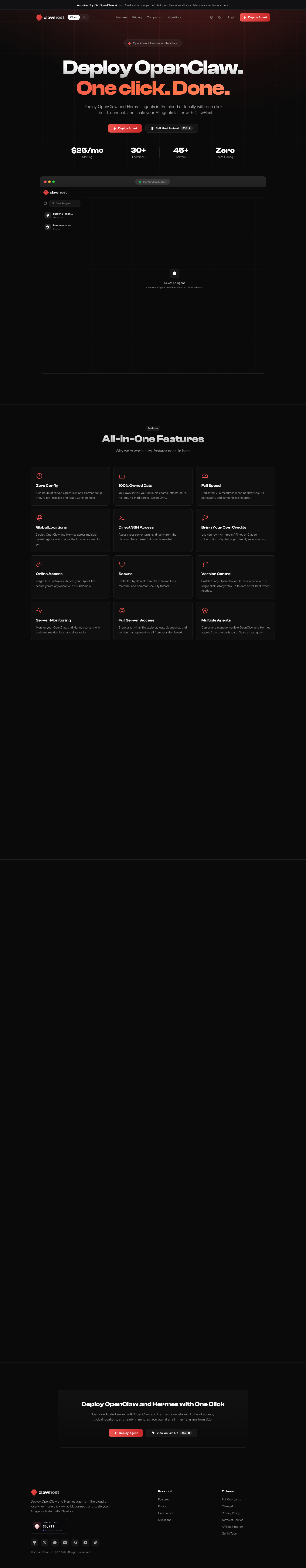 ClawHost full landing page screenshot