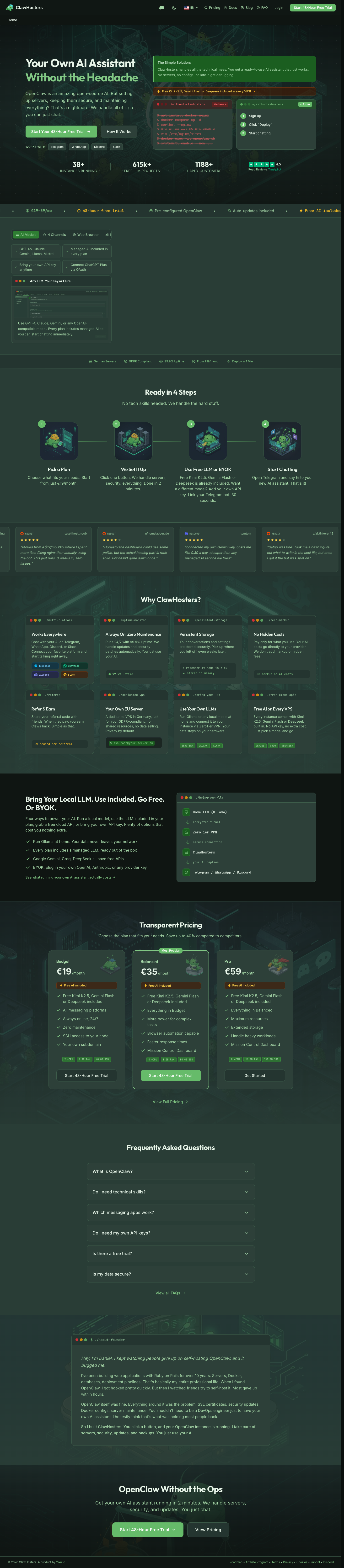 Clawhosters.com full landing page screenshot