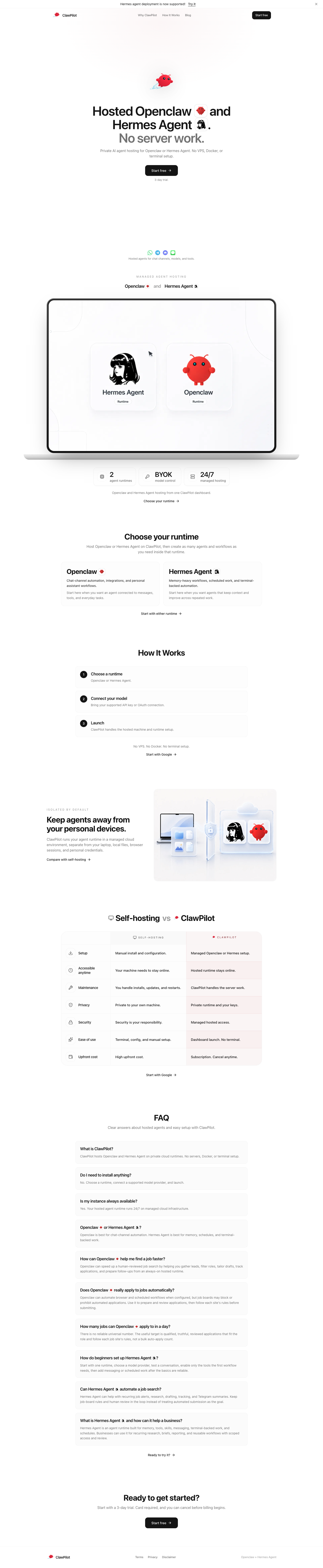 Clawpilot.app full landing page screenshot