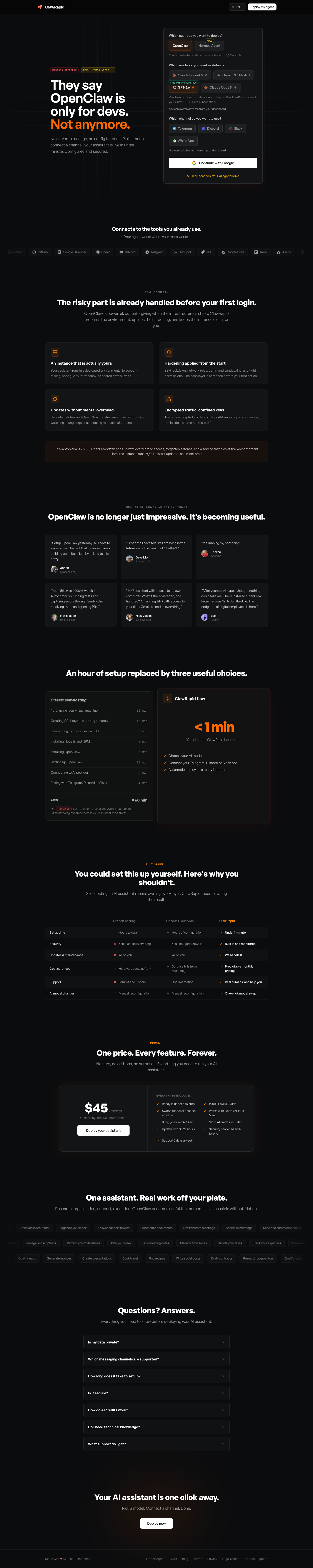 ClawRapid full landing page screenshot