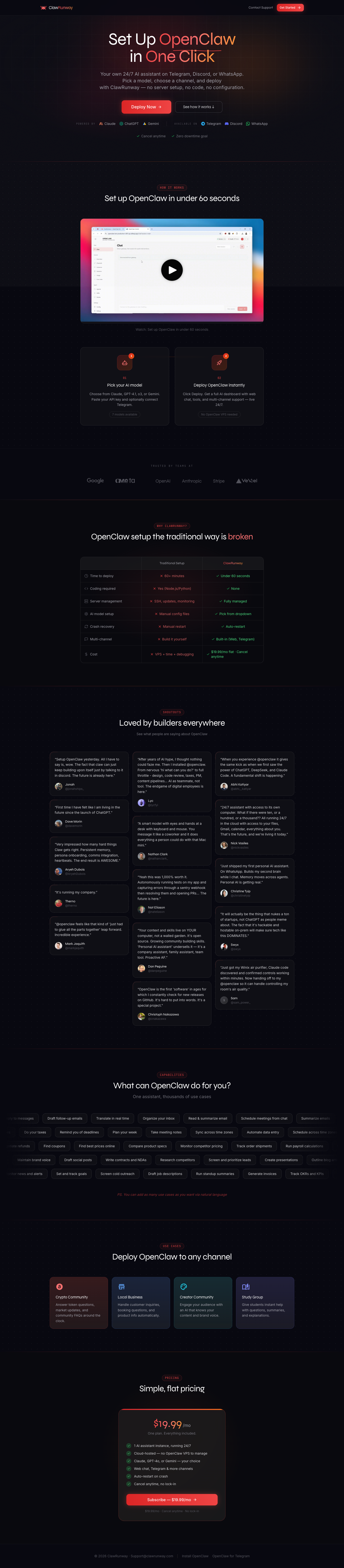 ClawRunway full landing page screenshot