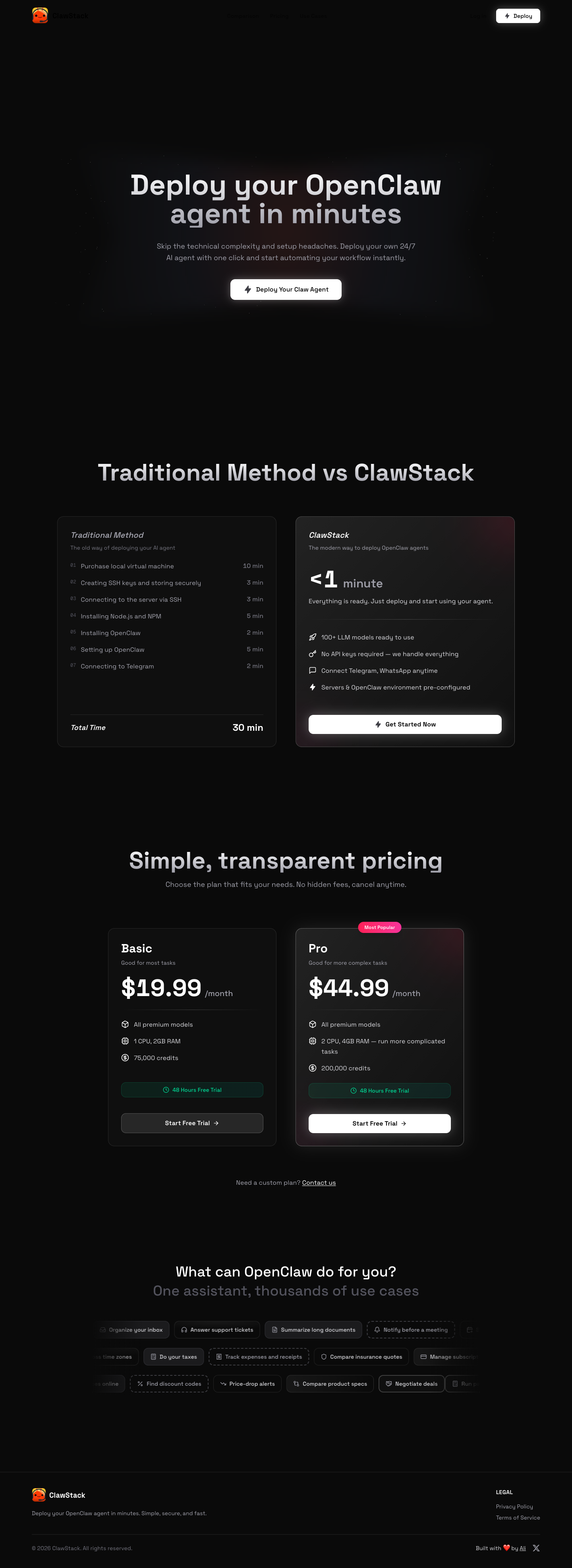 ClawStack full landing page screenshot