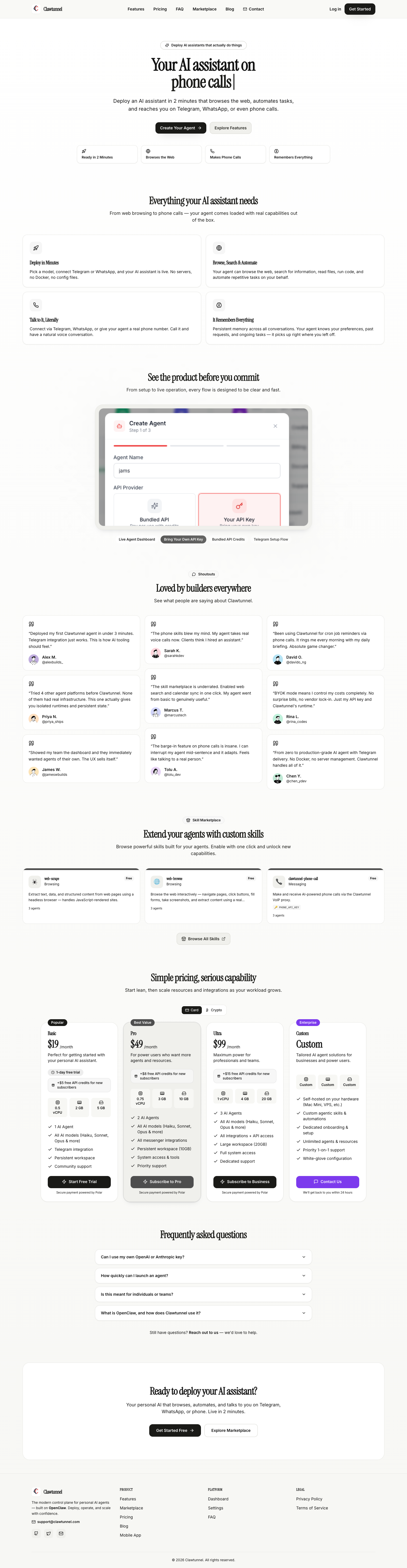 Clawtunnel full landing page screenshot