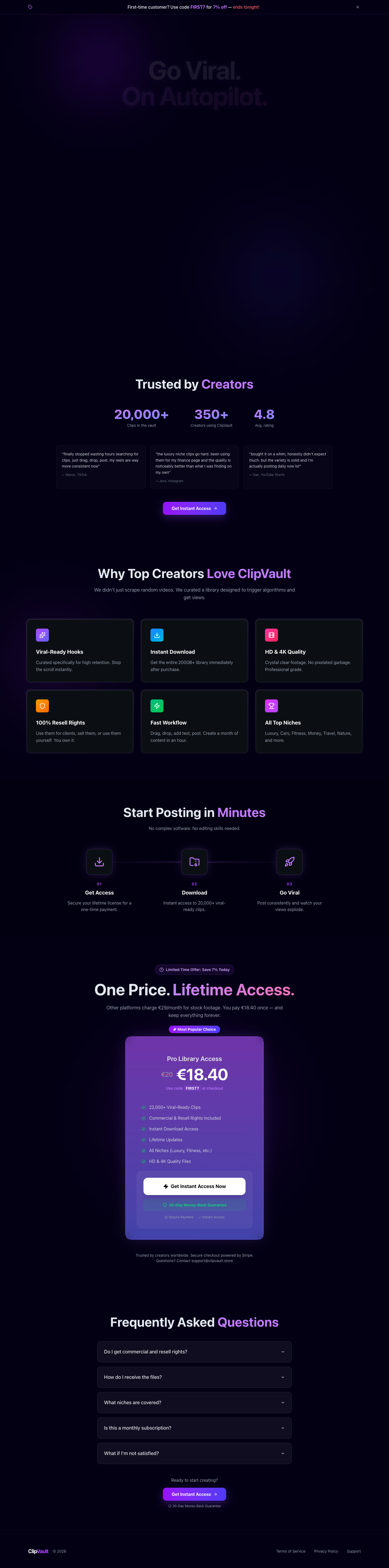 ClipVault full landing page screenshot