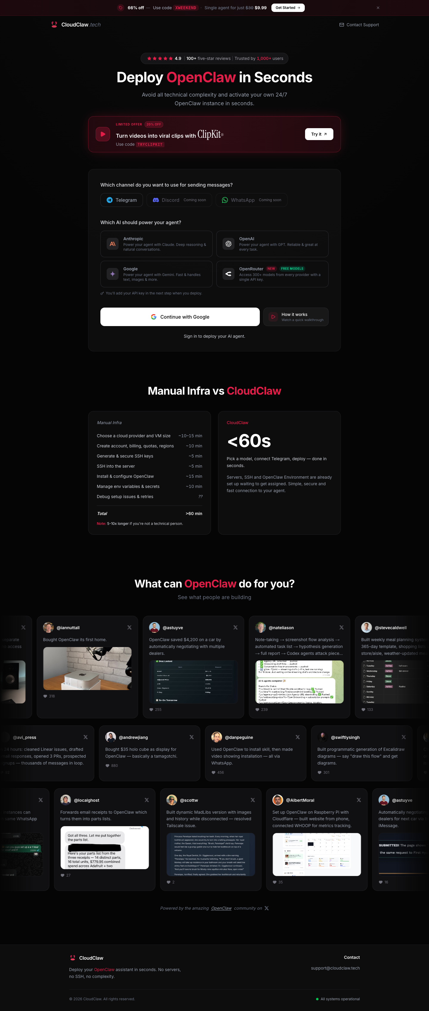 CloudClaw full landing page screenshot