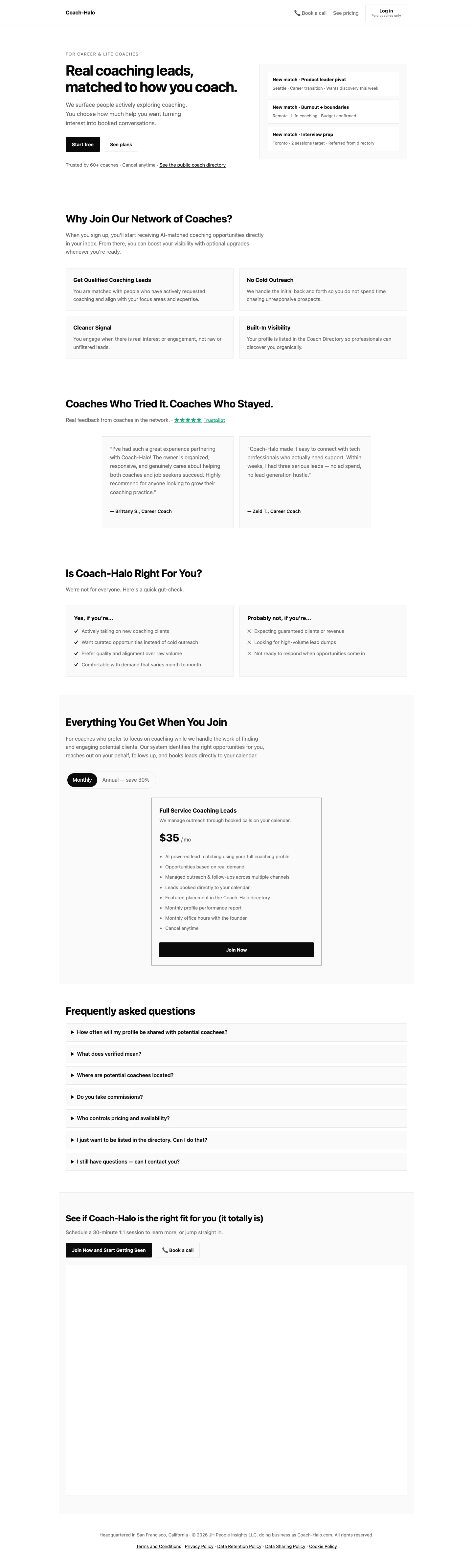 Coach-Halo full landing page screenshot
