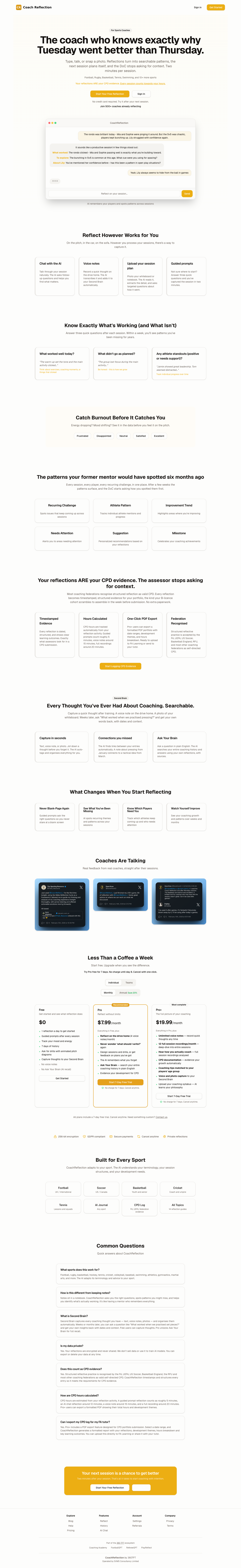 CoachReflection full landing page screenshot