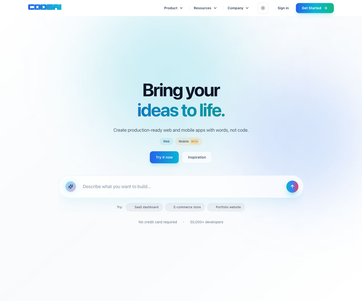 CodeAI Studio full landing page screenshot