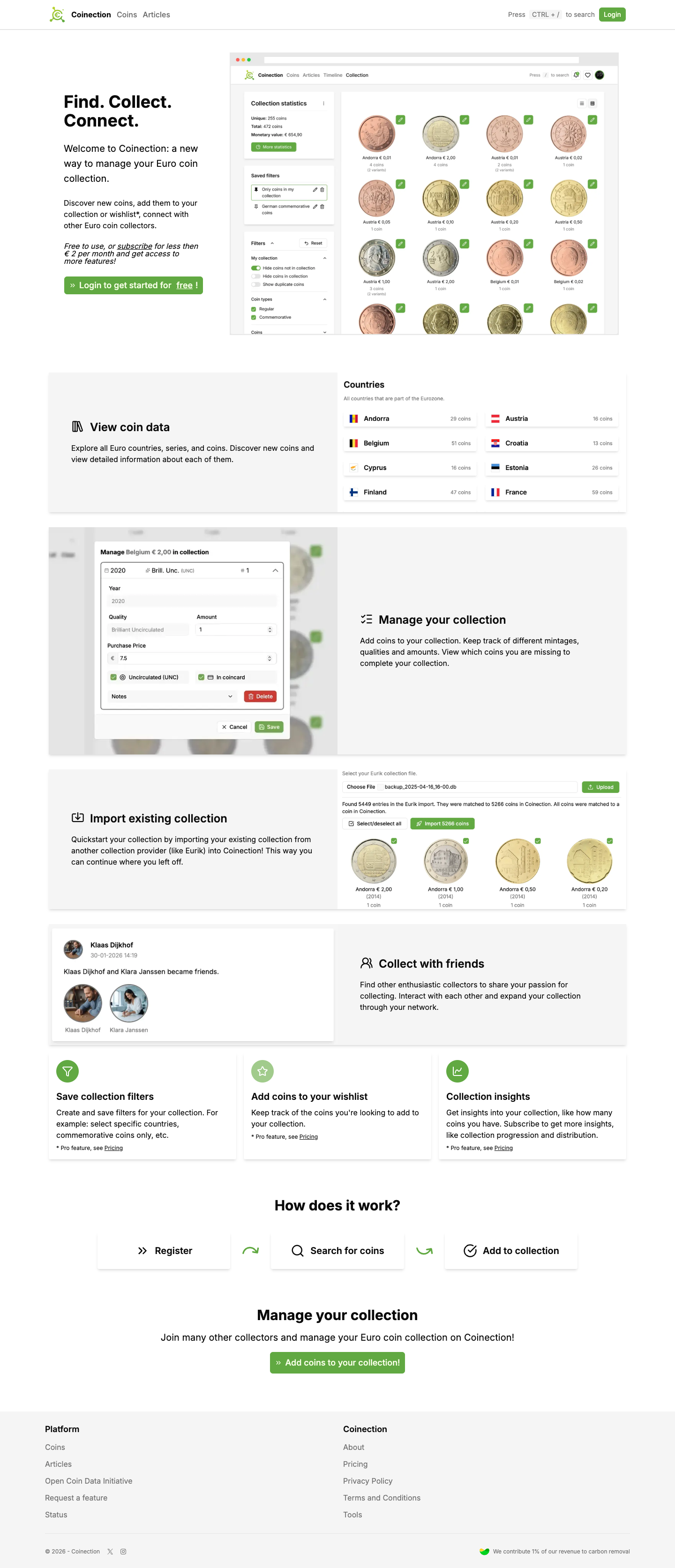 Coinection full landing page screenshot
