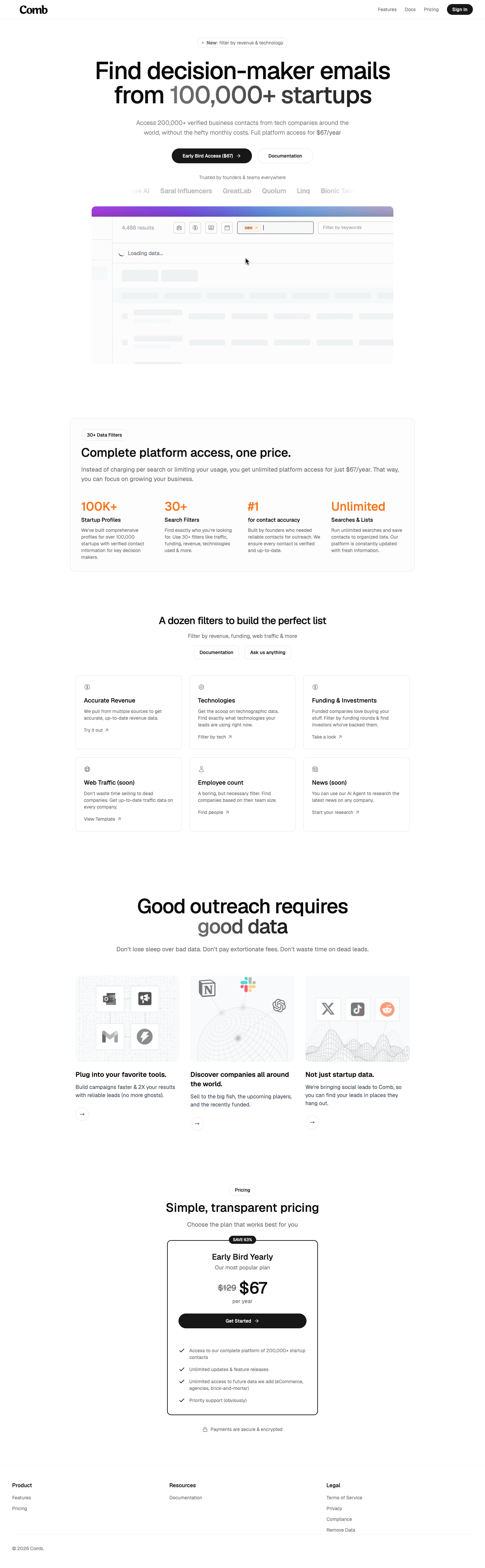 Comb full landing page screenshot