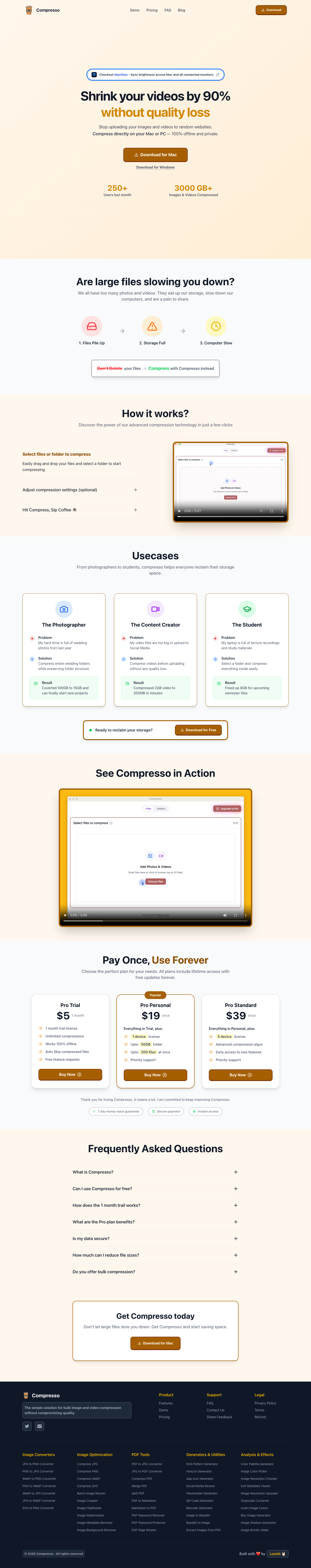 Compresso full landing page screenshot