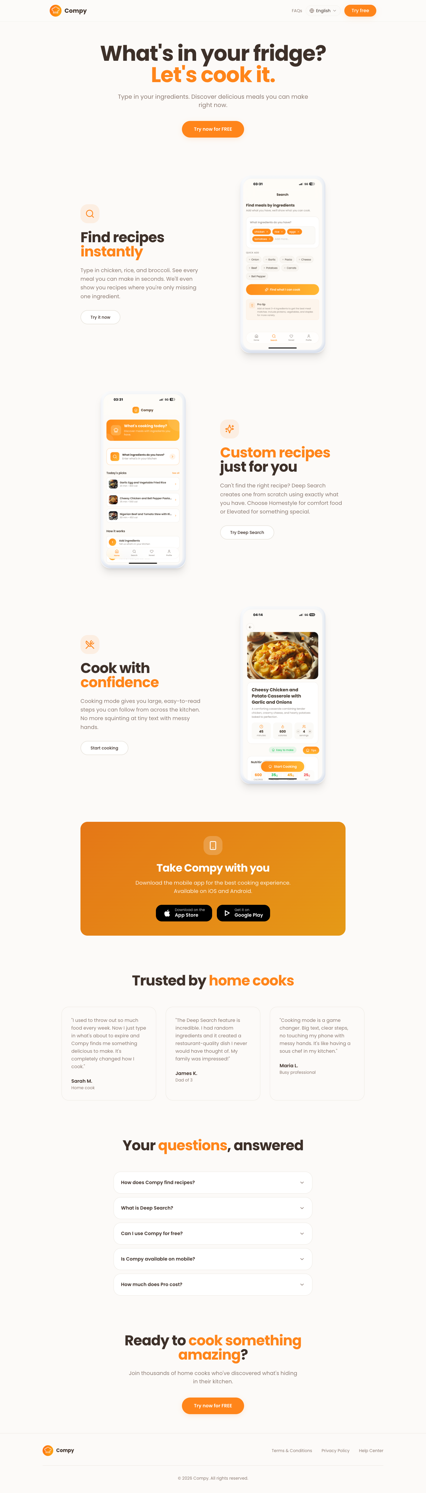 Compy - Kitchen Companion full landing page screenshot