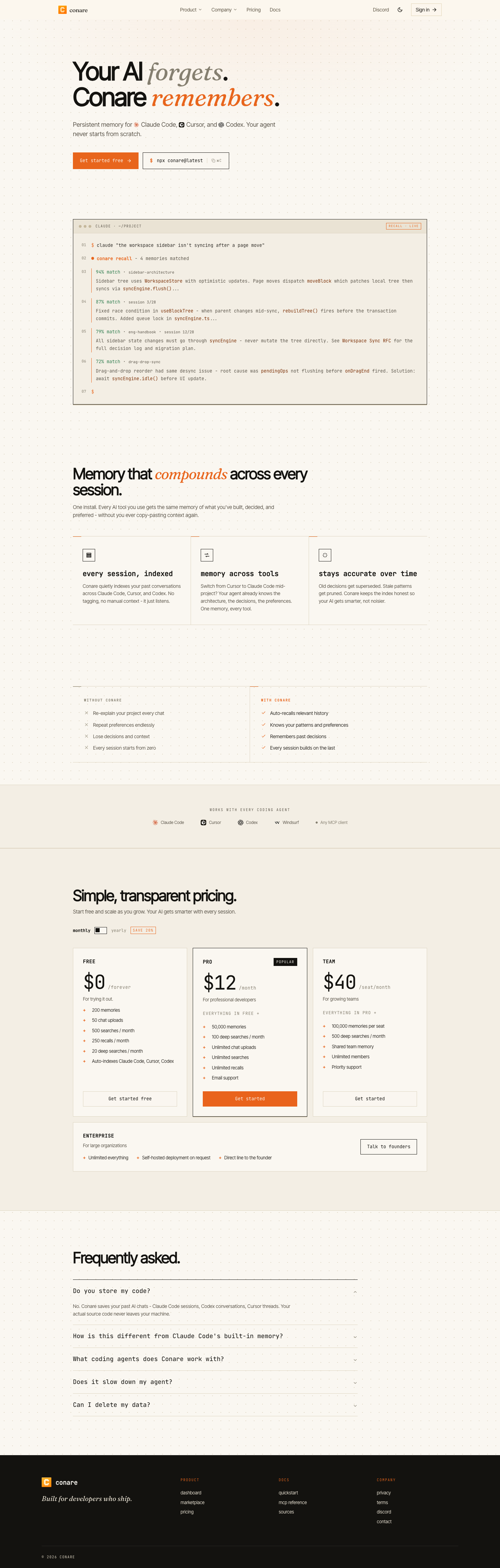 Conare full landing page screenshot
