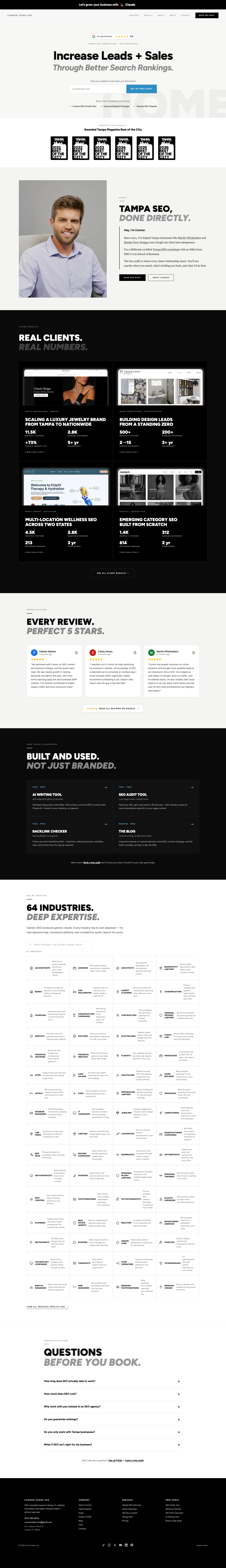 Connor Cedro SEO | AI Writing Tool full landing page screenshot