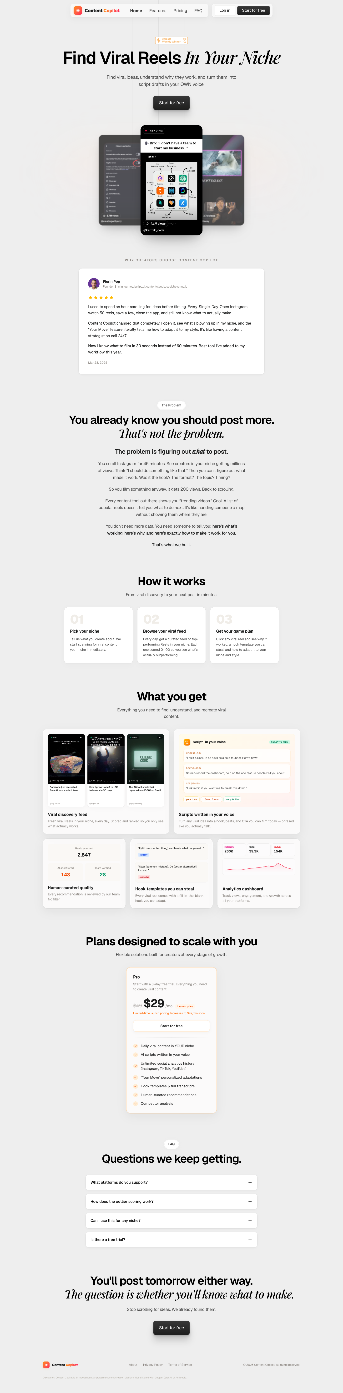 Content Copilot full landing page screenshot