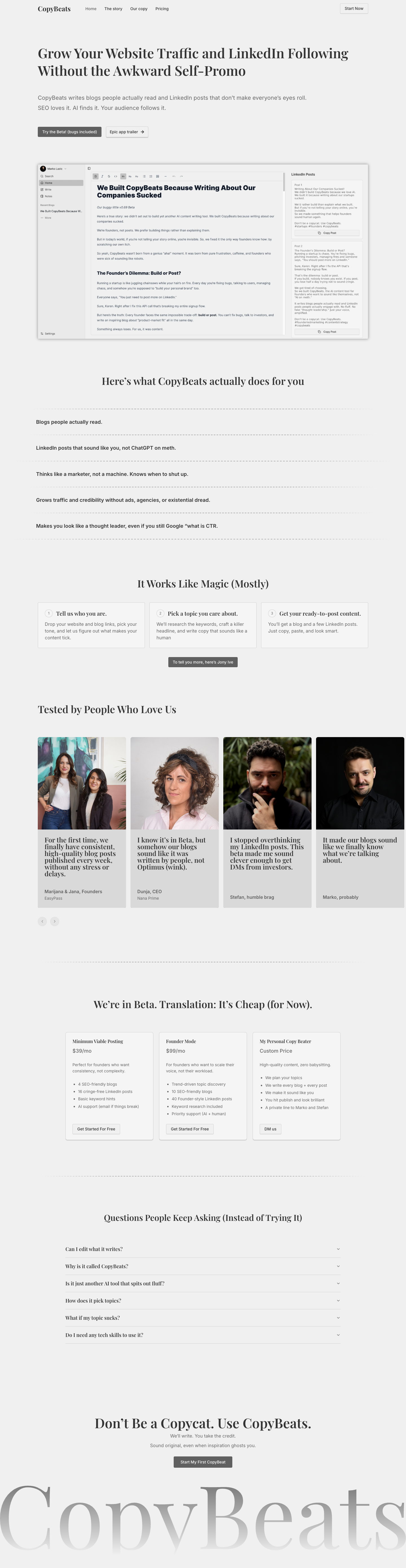 CopyBeats full landing page screenshot