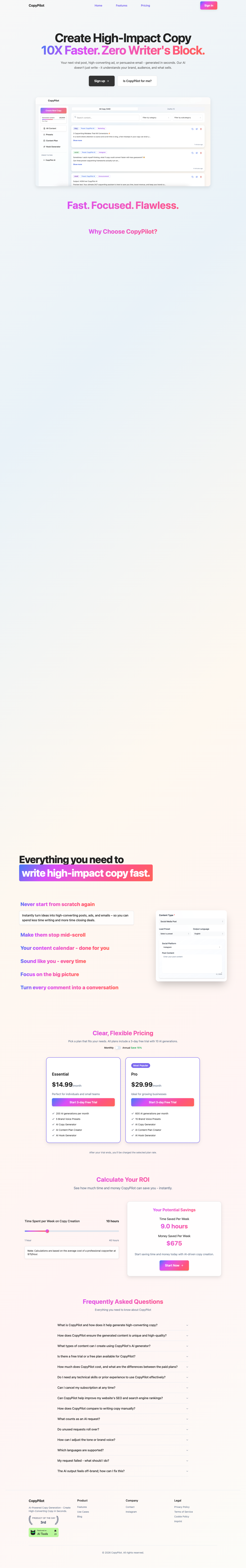 CopyPilot AI full landing page screenshot