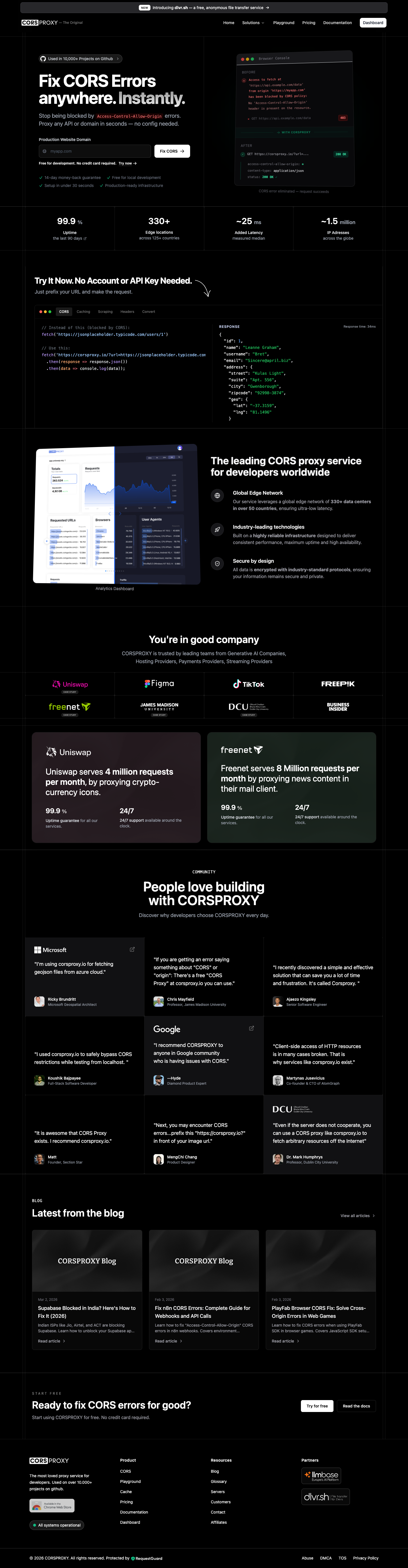 CORSPROXY full landing page screenshot