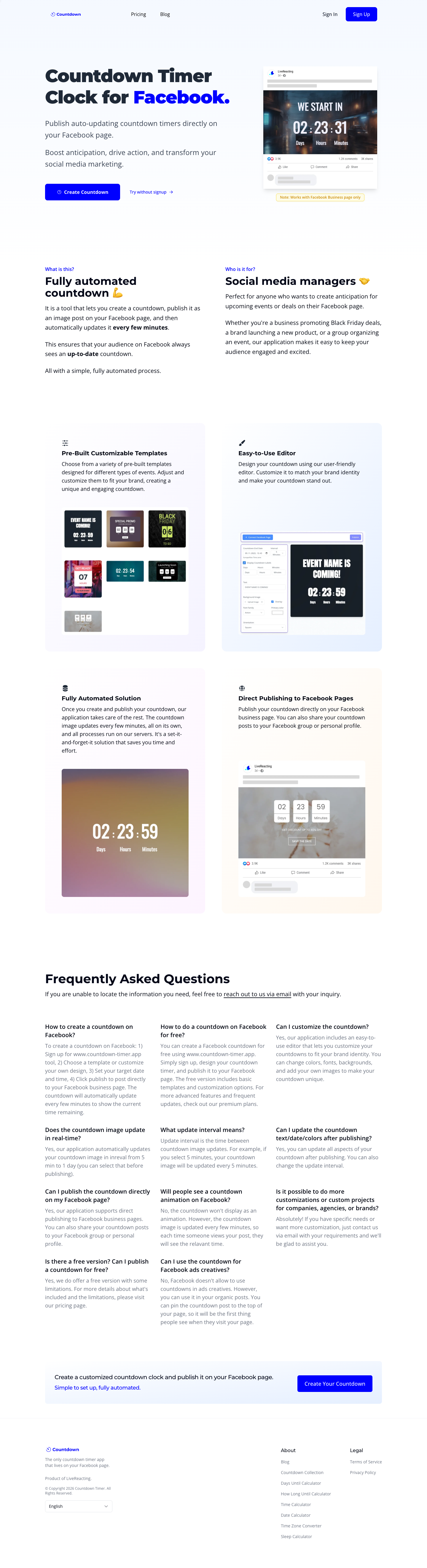 Countdown Timer App full landing page screenshot