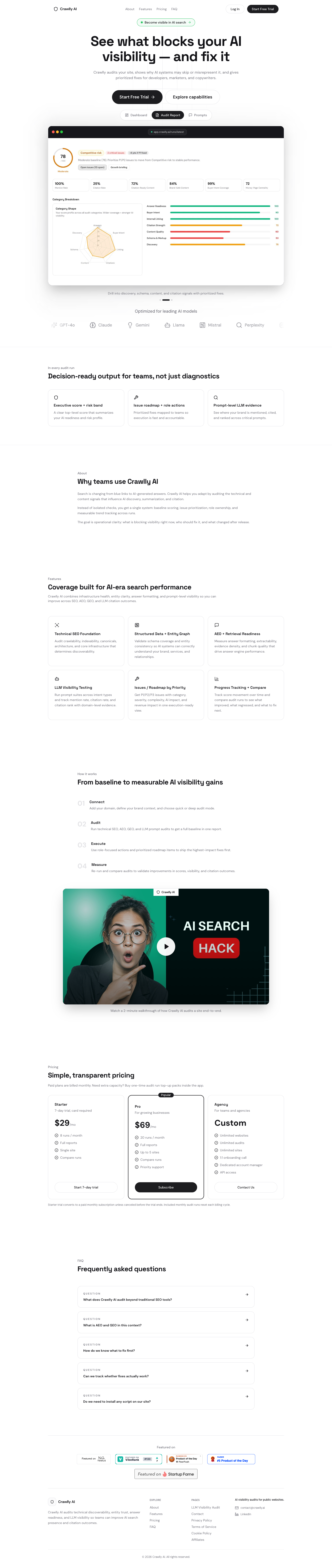 Crawlly AI full landing page screenshot