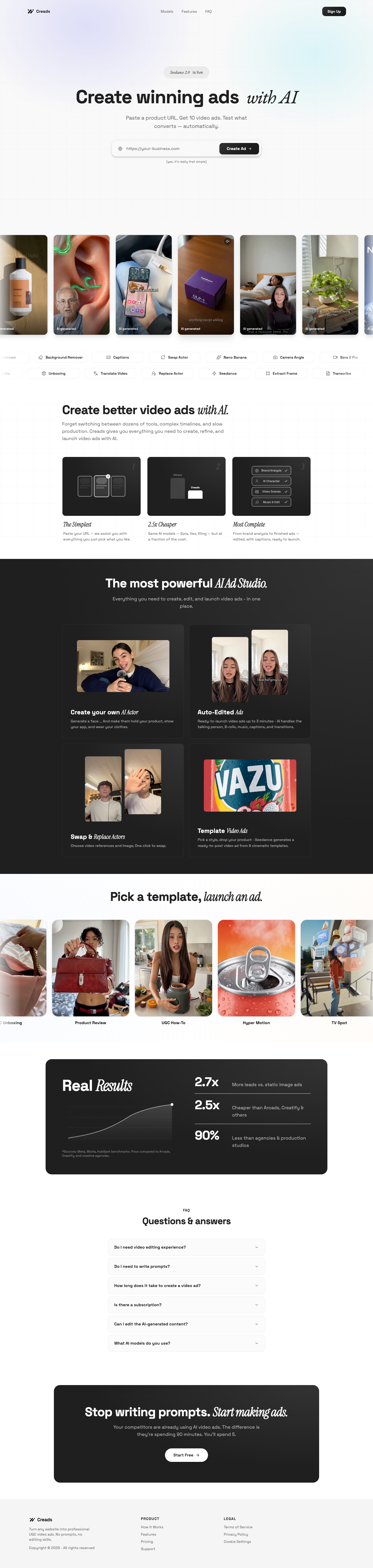 creads full landing page screenshot