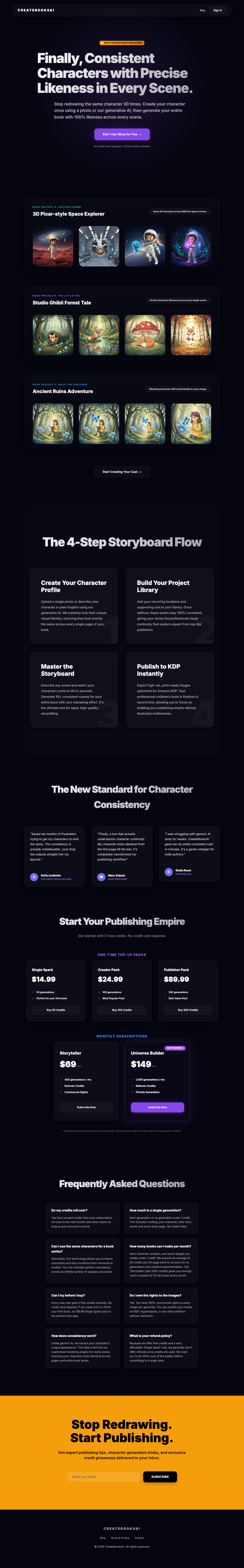 CreateBooksAI full landing page screenshot