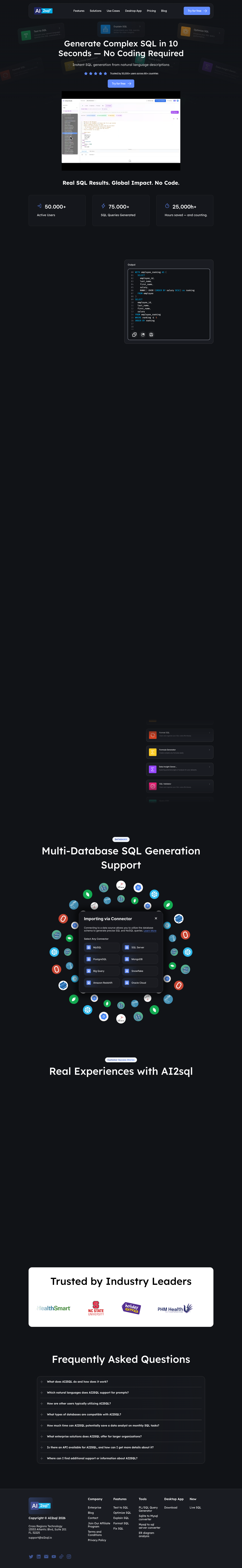AI2sql full landing page screenshot