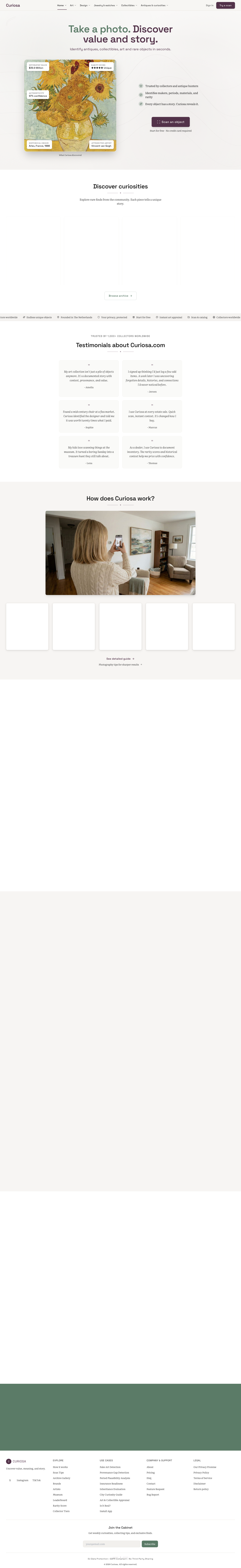 Curiosa.com full landing page screenshot