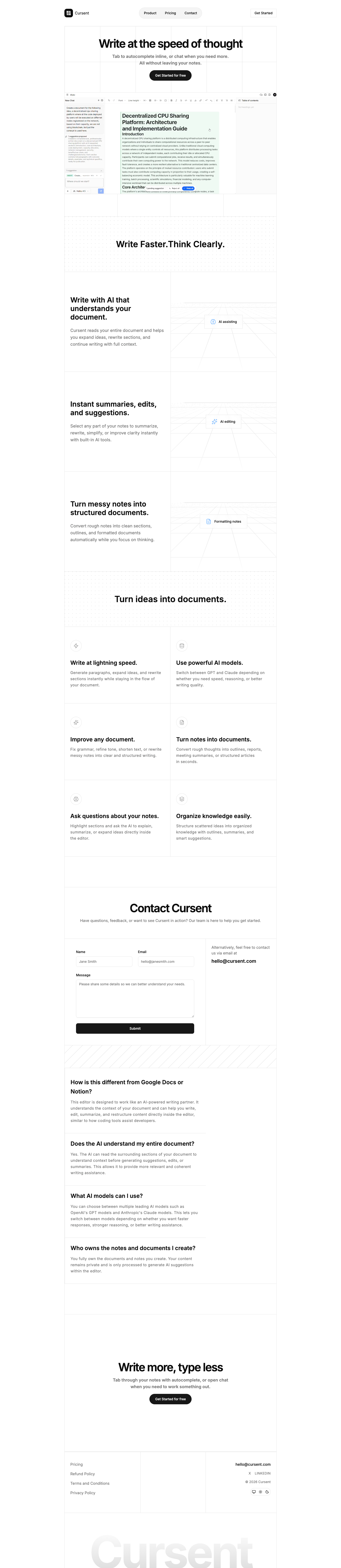 Cursent full landing page screenshot
