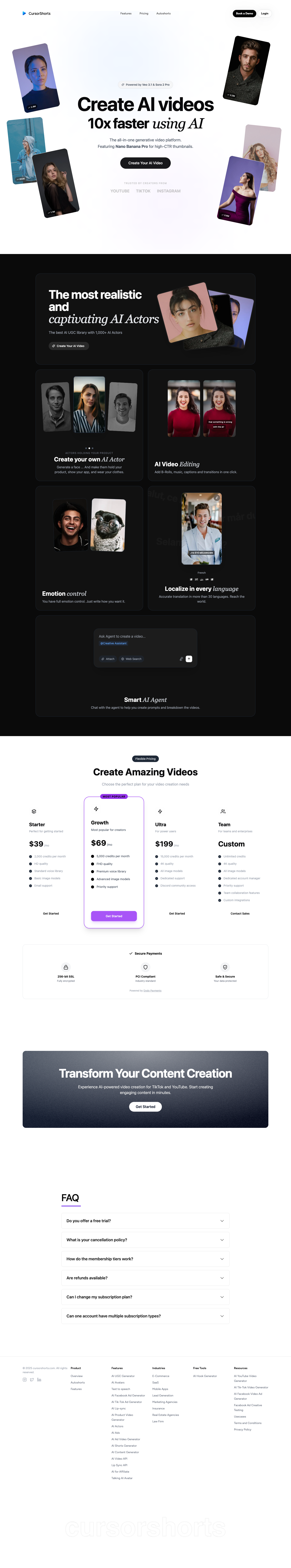 Cursorshorts full landing page screenshot
