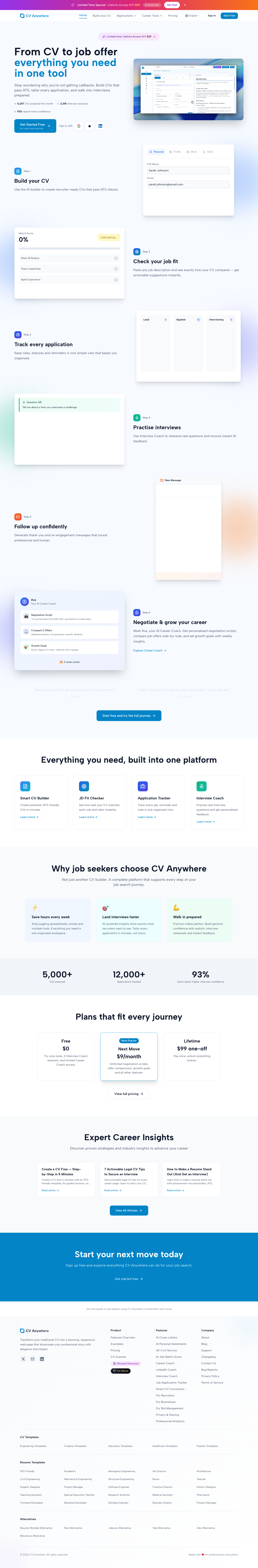 CV Anywhere full landing page screenshot
