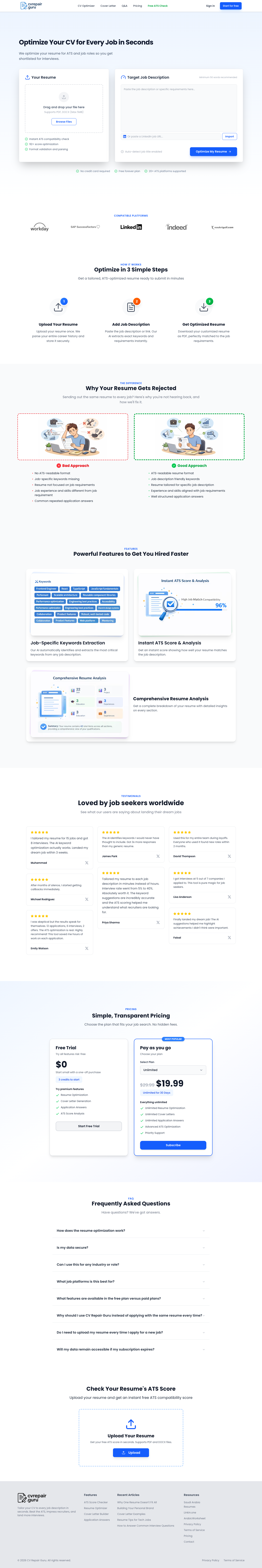 CV Repair Guru full landing page screenshot