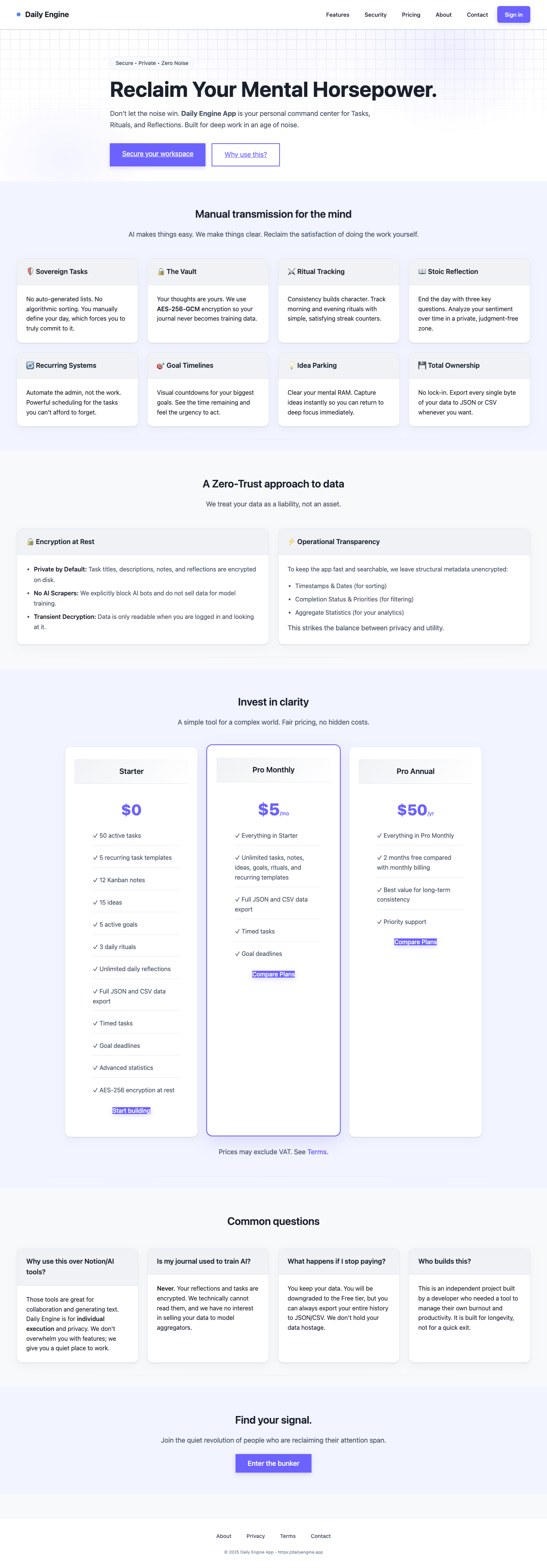 Daily Engine App full landing page screenshot