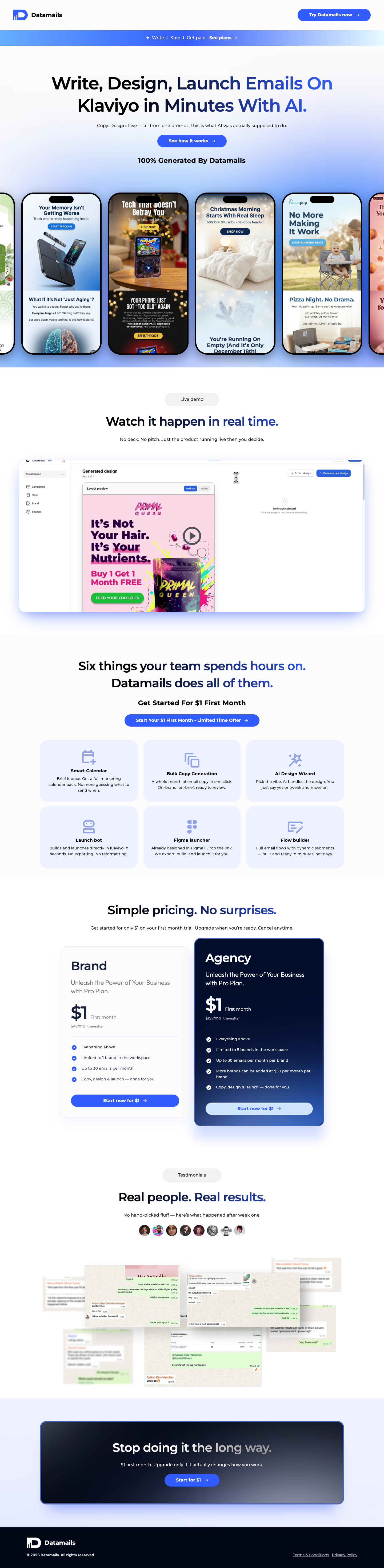 Datamails full landing page screenshot