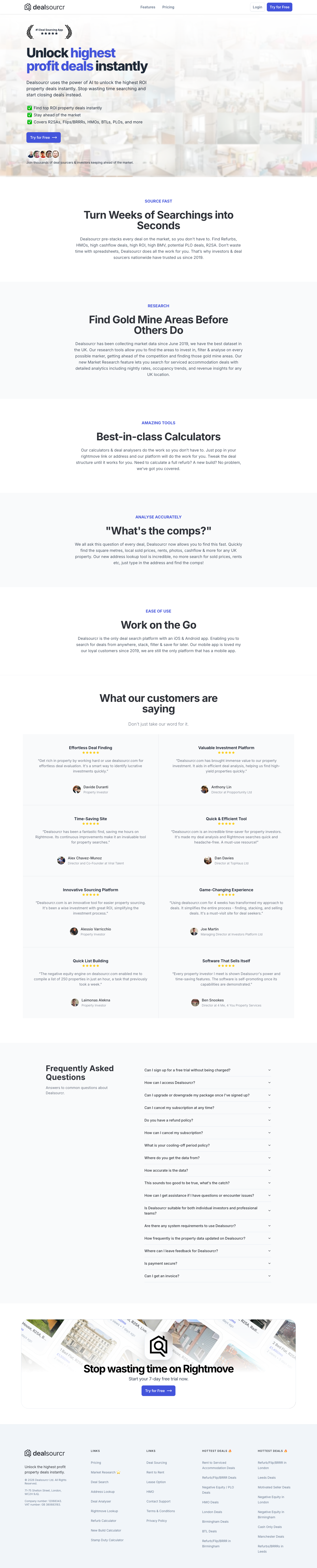 Dealsourcr Ltd full landing page screenshot