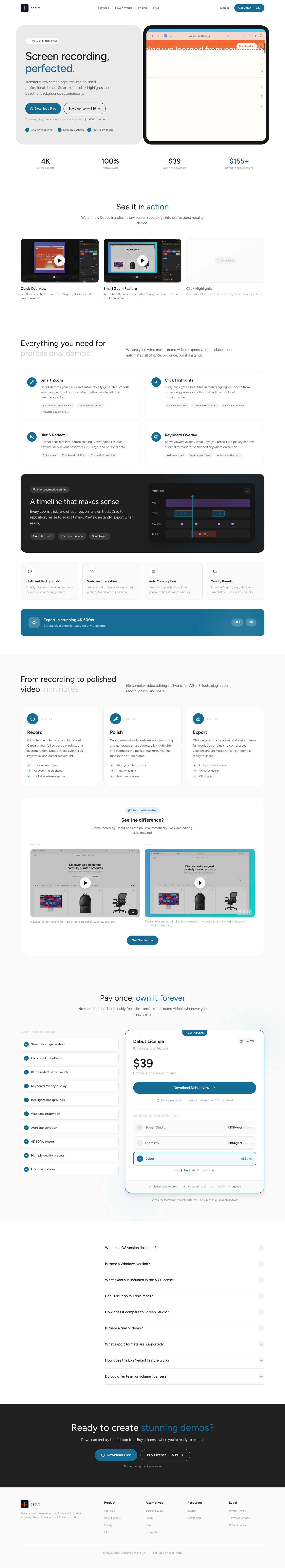 debut.sh full landing page screenshot
