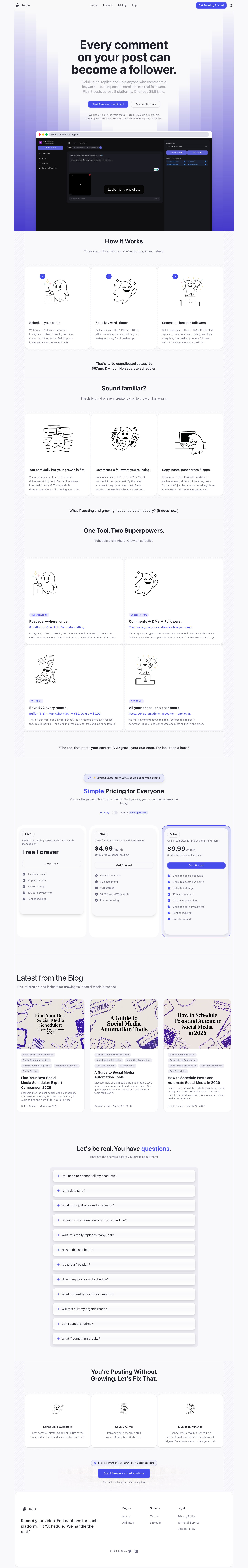 Delulu Social full landing page screenshot