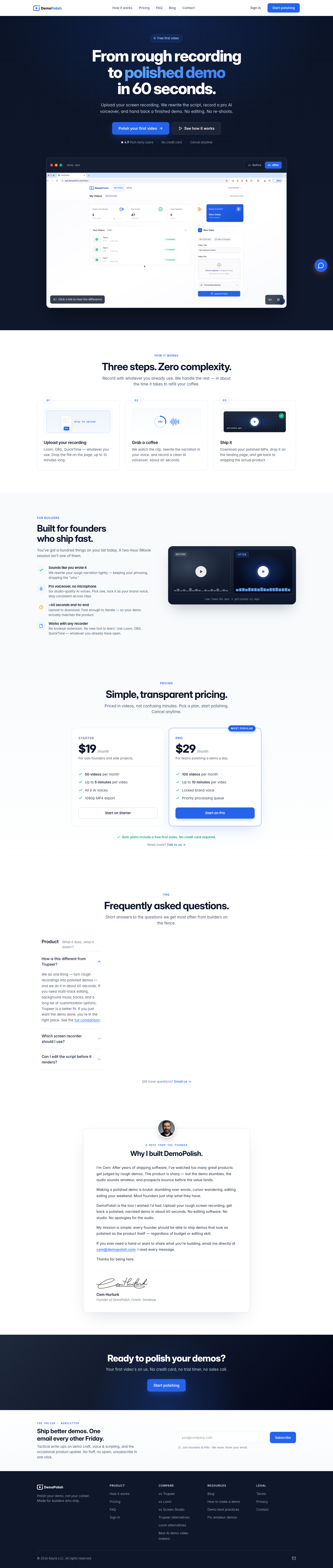 DemoPolish full landing page screenshot
