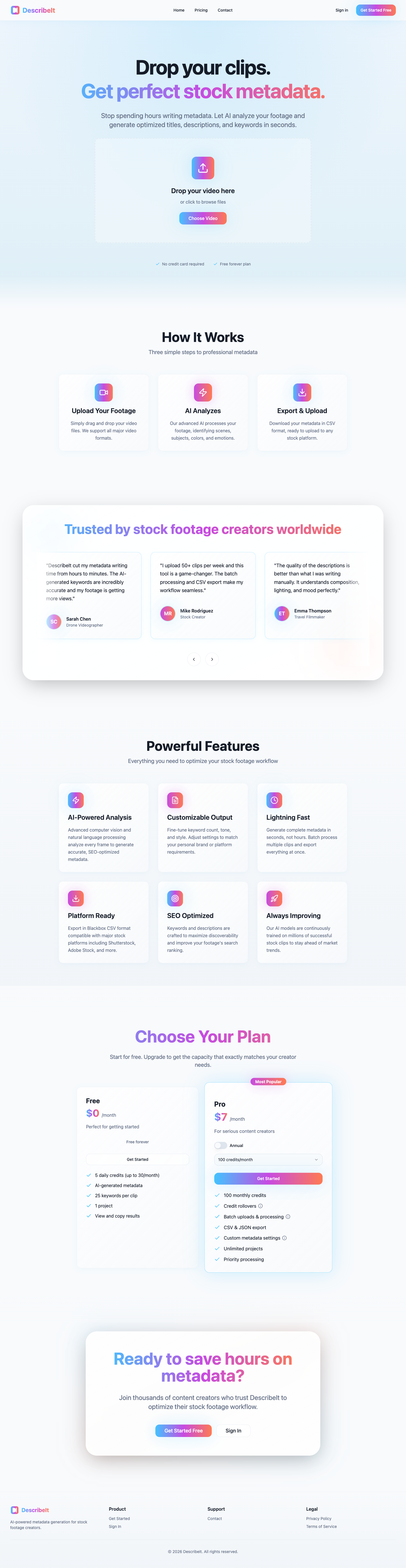 DescribeIt full landing page screenshot